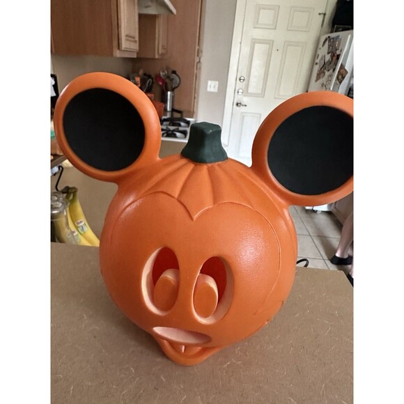 Vintage 11” Mickey Mouse Lighted Pumpkin Blow Mold Jack O Lantern Halloween - Picture 1 of 6